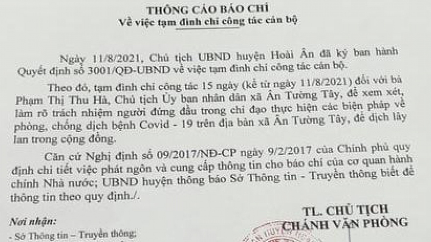 Bình Định đình chỉ công tác chủ tịch xã vì để dịch lây lan ra cộng đồng